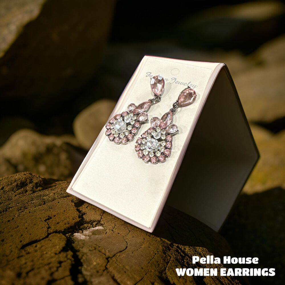 Water Drop Crystal Earrings for Woman Long Earrings for Wedding PINK